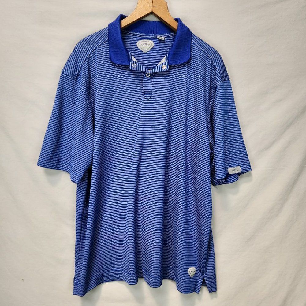 Callaway  Mens Golf Polo Shirt sz L Blue Striped Casual X Series Short Sleeve